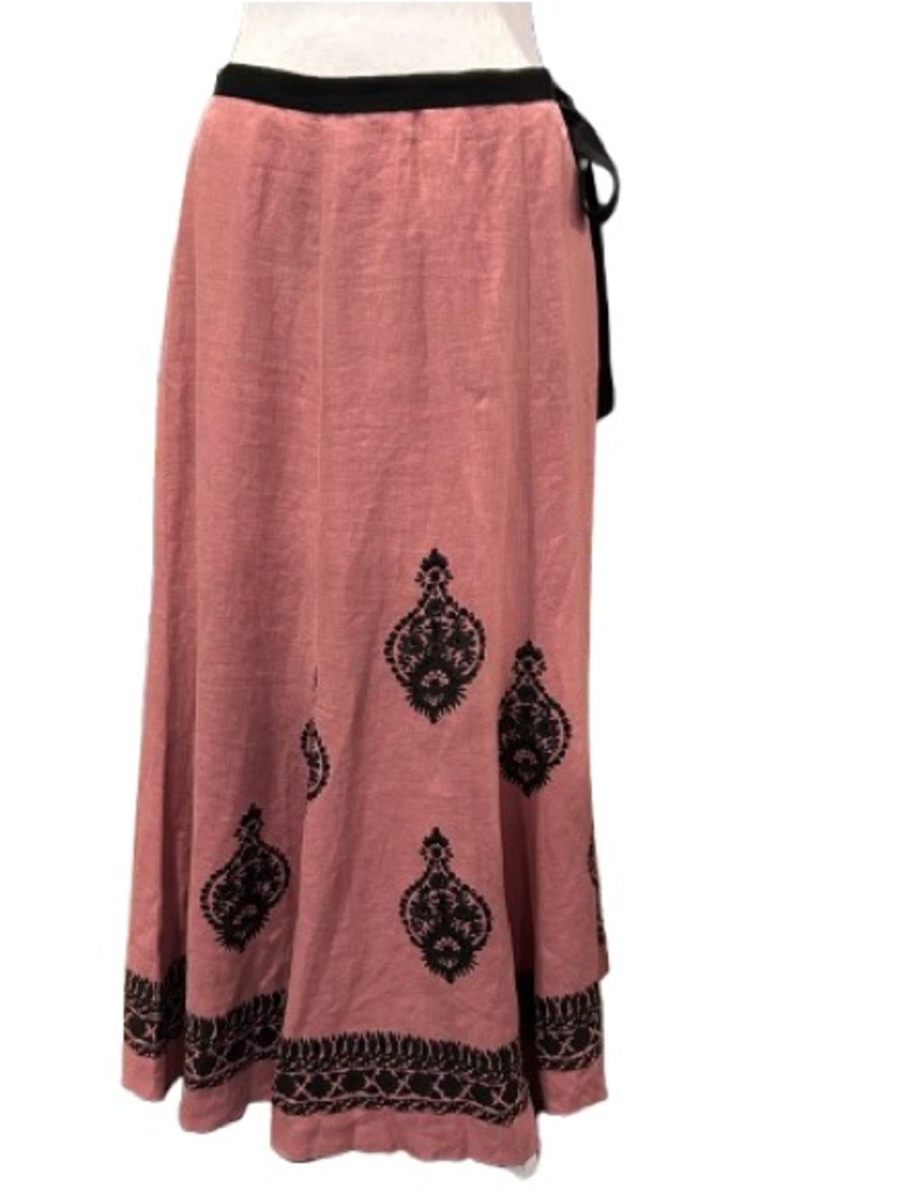Karen Kane 100% Linen A-line Midi Skirt Pink Black Sequin Whimsigoth Size 10 - Picture 2 of 11